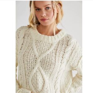 Free People Cutting Edge Cable Knit Sweater Cream
